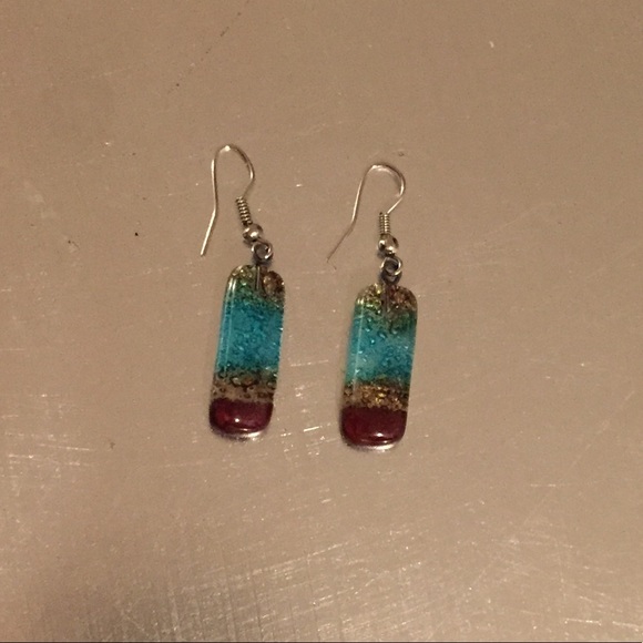 Brown & Blue Dangle Earrings - Picture 1 of 2